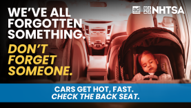 Graphic reads: We've all forgotten something. Don't forget someone. Cars get hot fast. Check the back seat.