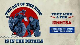 Motorcycle rider checking their bike with text encouraging riders to prep like a pro.