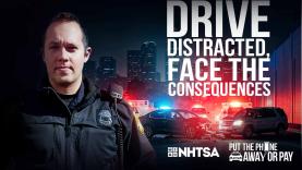 image of law enforcement officer reminding drivers that drive distracted, face the consequences.